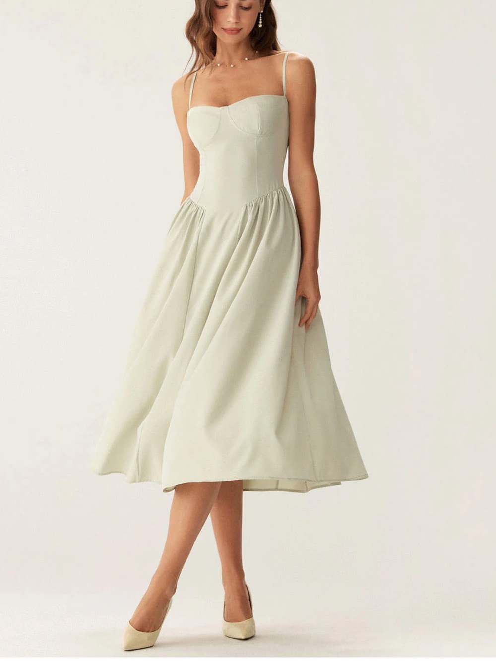 RIHOAS Sage Green Square Neck Pocket Slip Bustier Midi Dress Size L